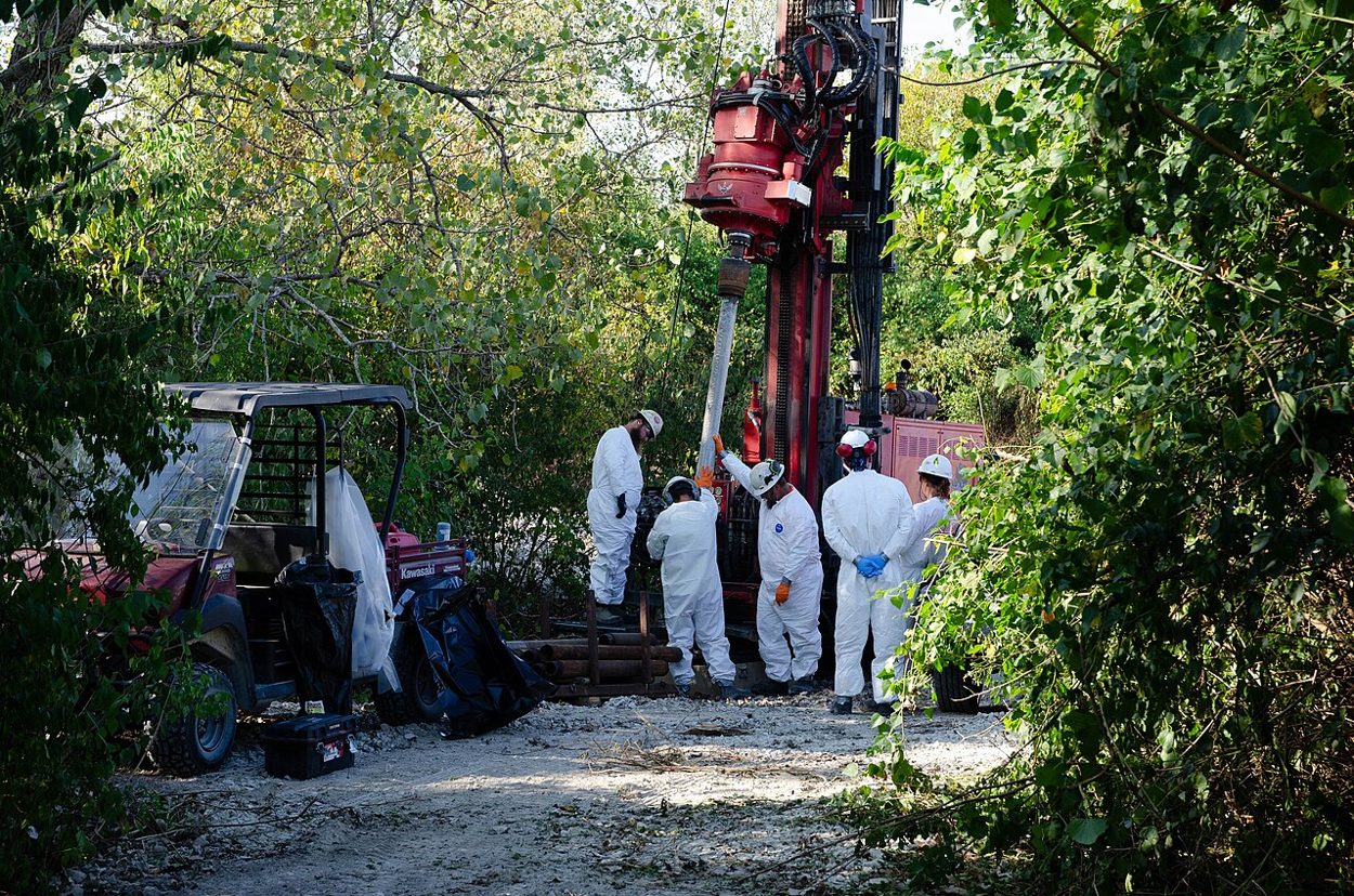 An EPA crew performs pre-excavation sampling at the West Lake Landfill Superfund Site in Bridgeton, Missouri, September 9, 2025. Documentary photograph; original source credited to U.S. EPA Region 7.
