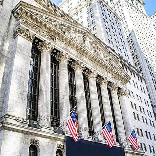 New York Stock Exchange exterior with American flags