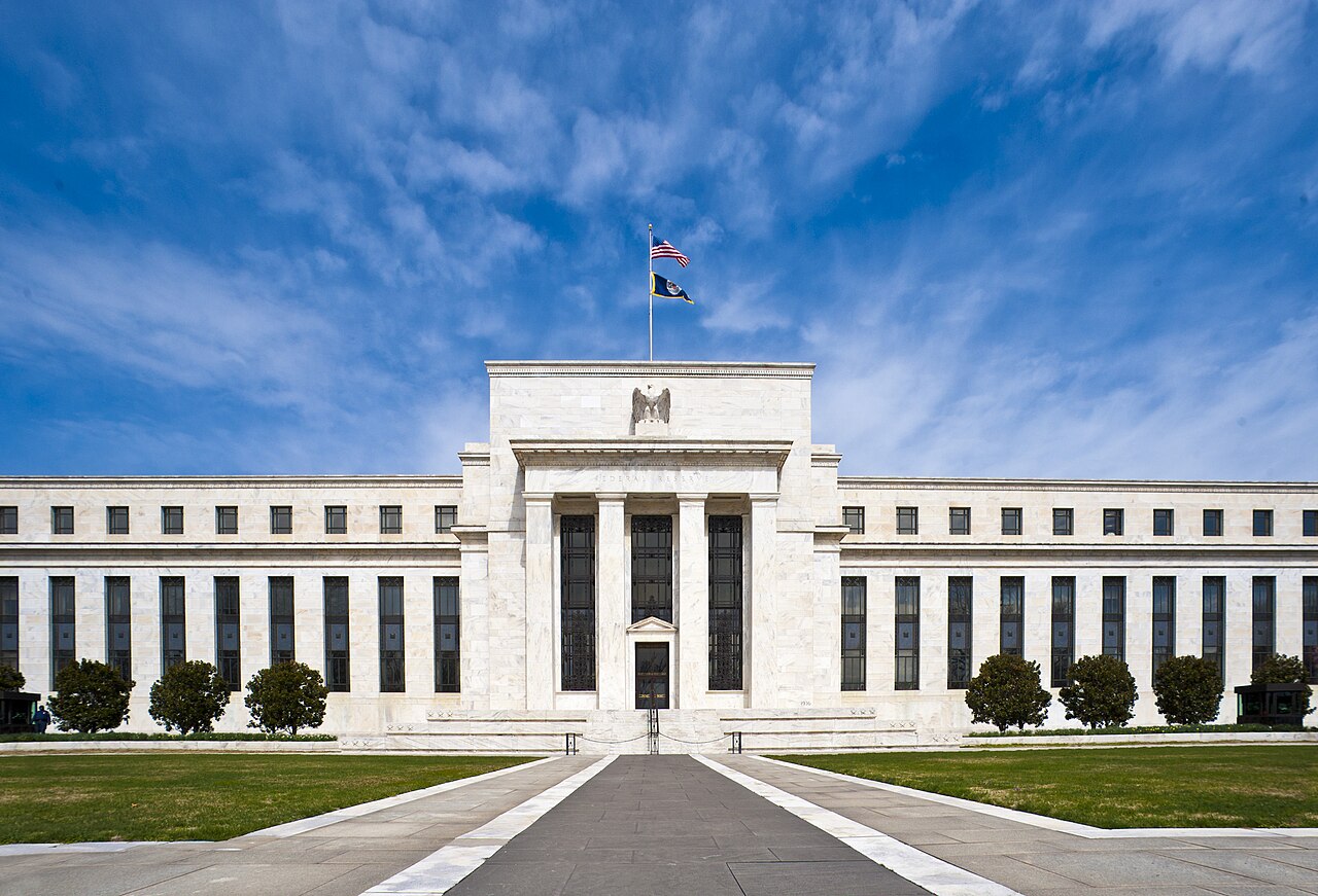 The white marble Marriner S. Eccles Federal Reserve Board Building in Washington